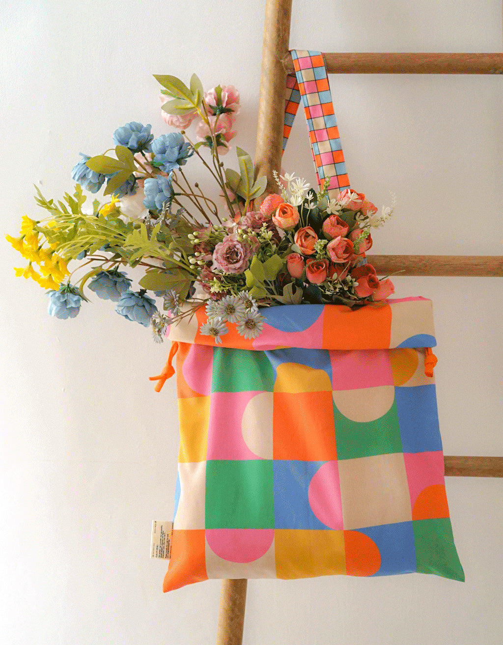 Drawstring Tote Bag - Bubble Block