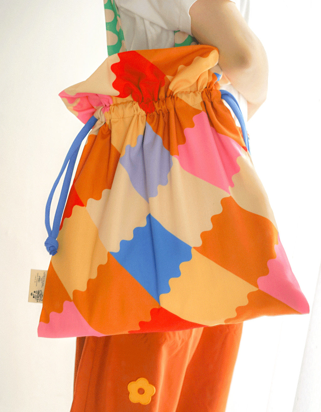 Drawstring Tote Bag - Curly Quilt