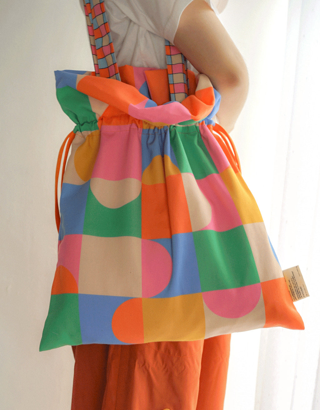 Drawstring Tote Bag - Bubble Block