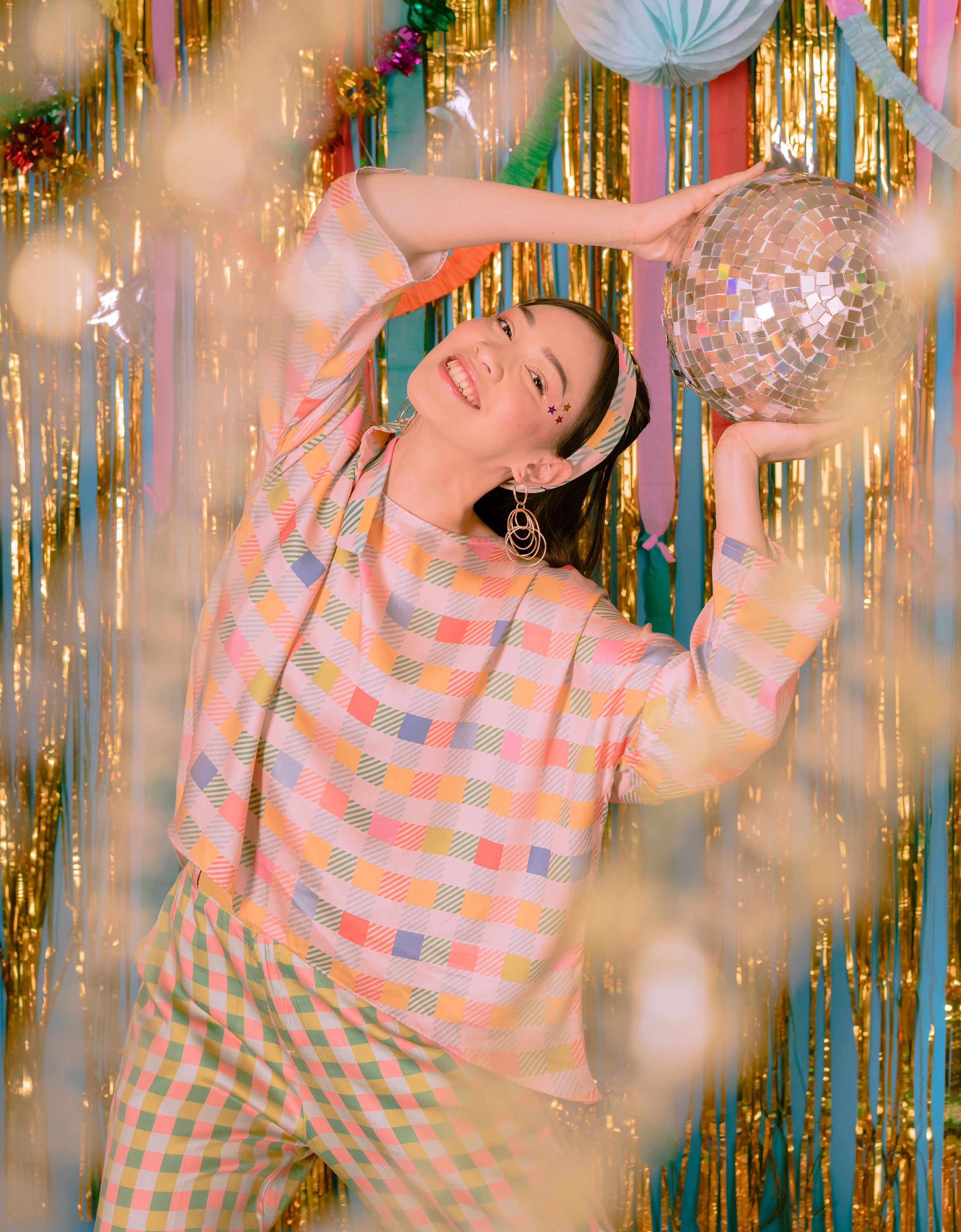 Rainbow Gingham Oversized Top