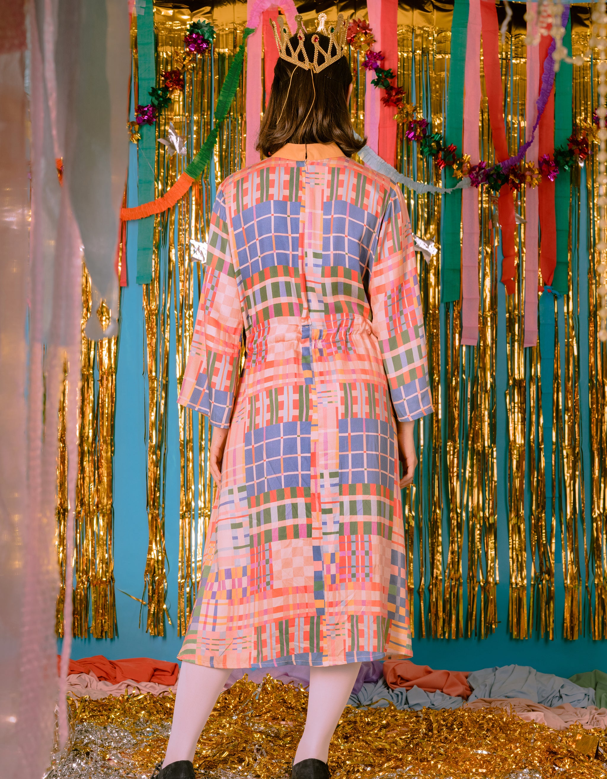 Patchwork Plaids Creme Dress