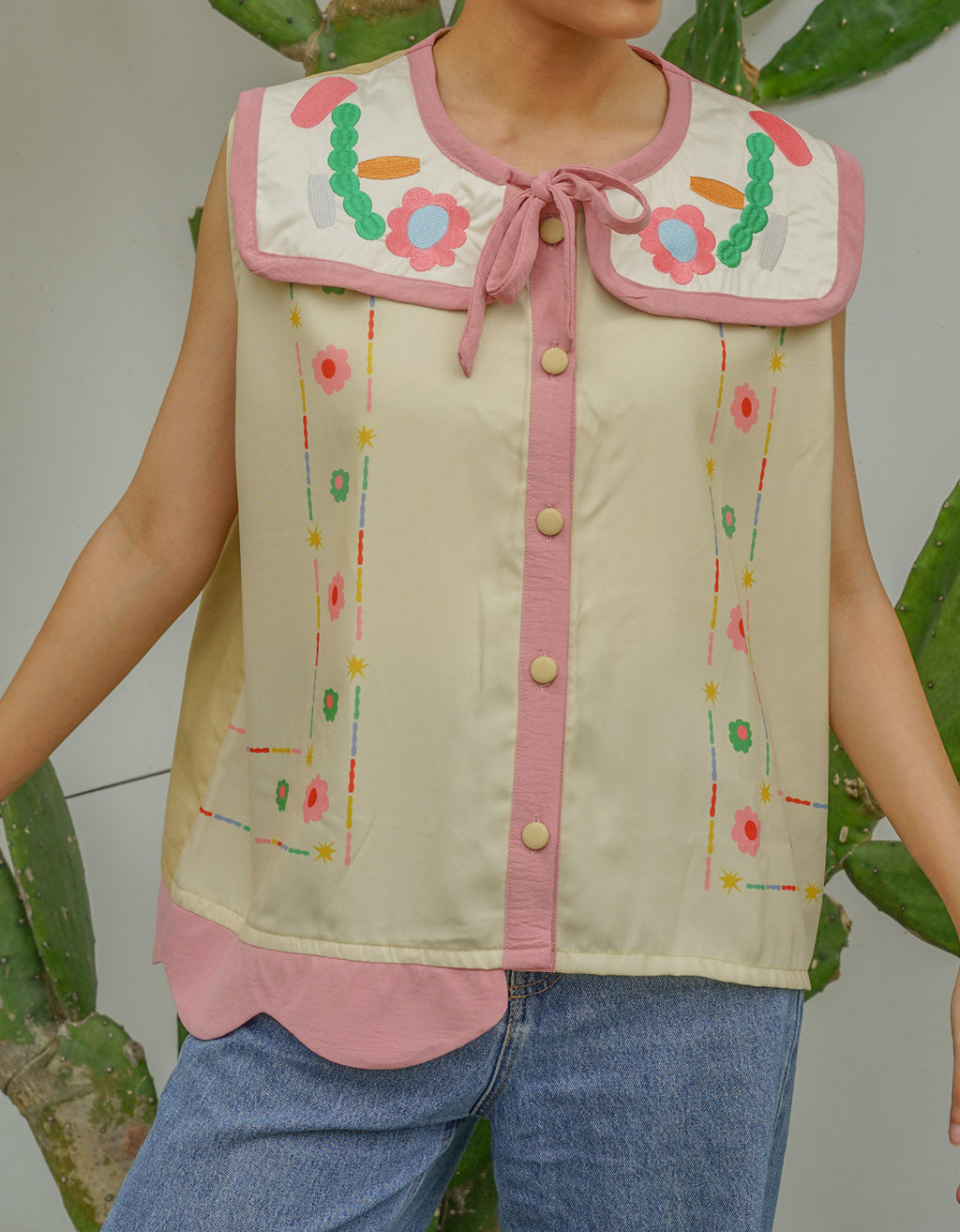 Sleeveless Ribbon Shirt - Lies Poppy