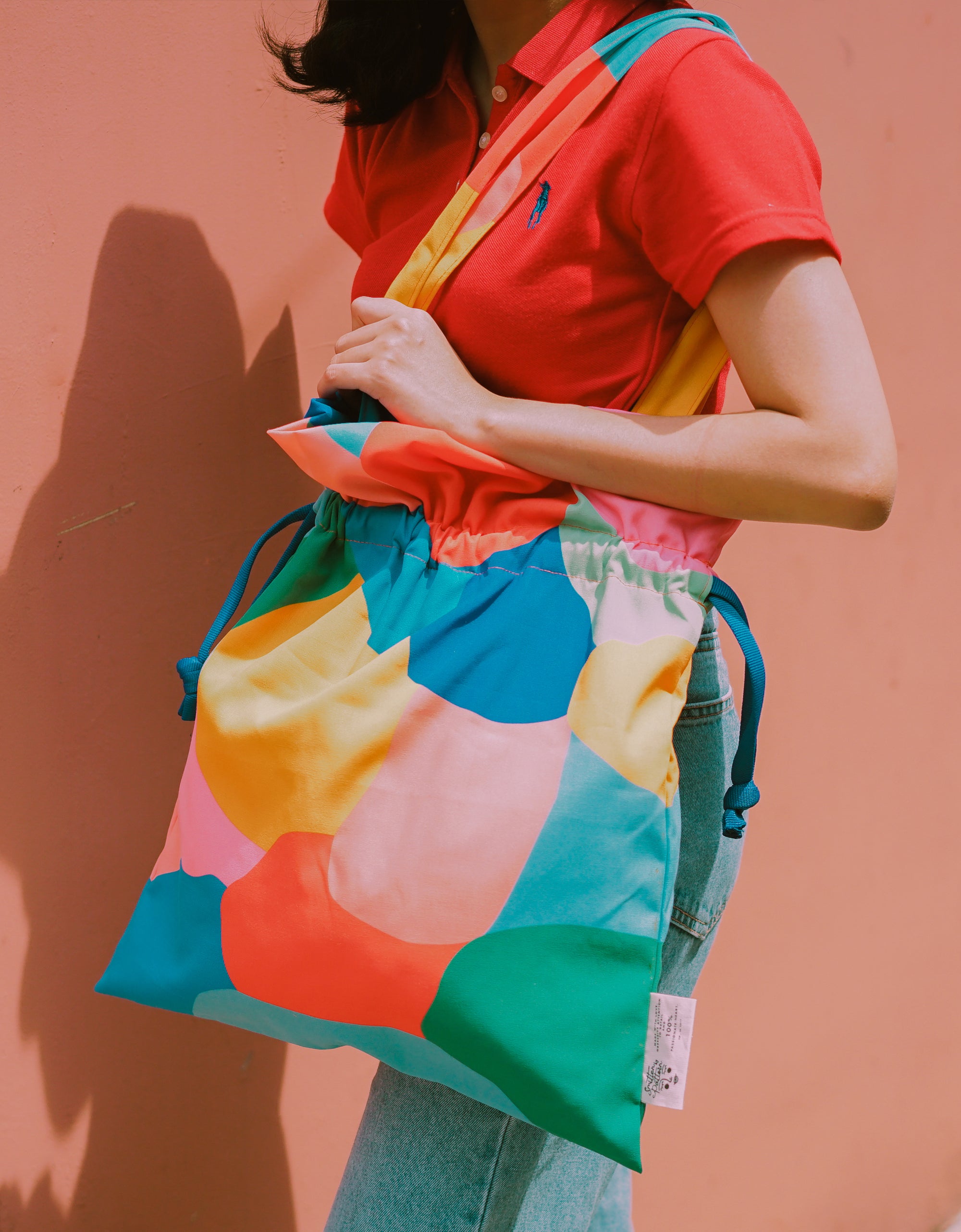 Drawstring Tote Bag - Color Block