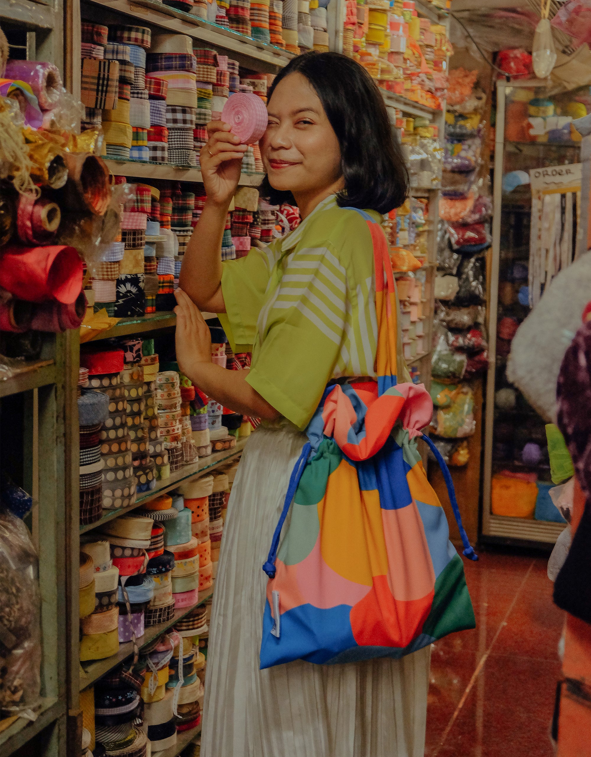 Drawstring Tote Bag - Color Block