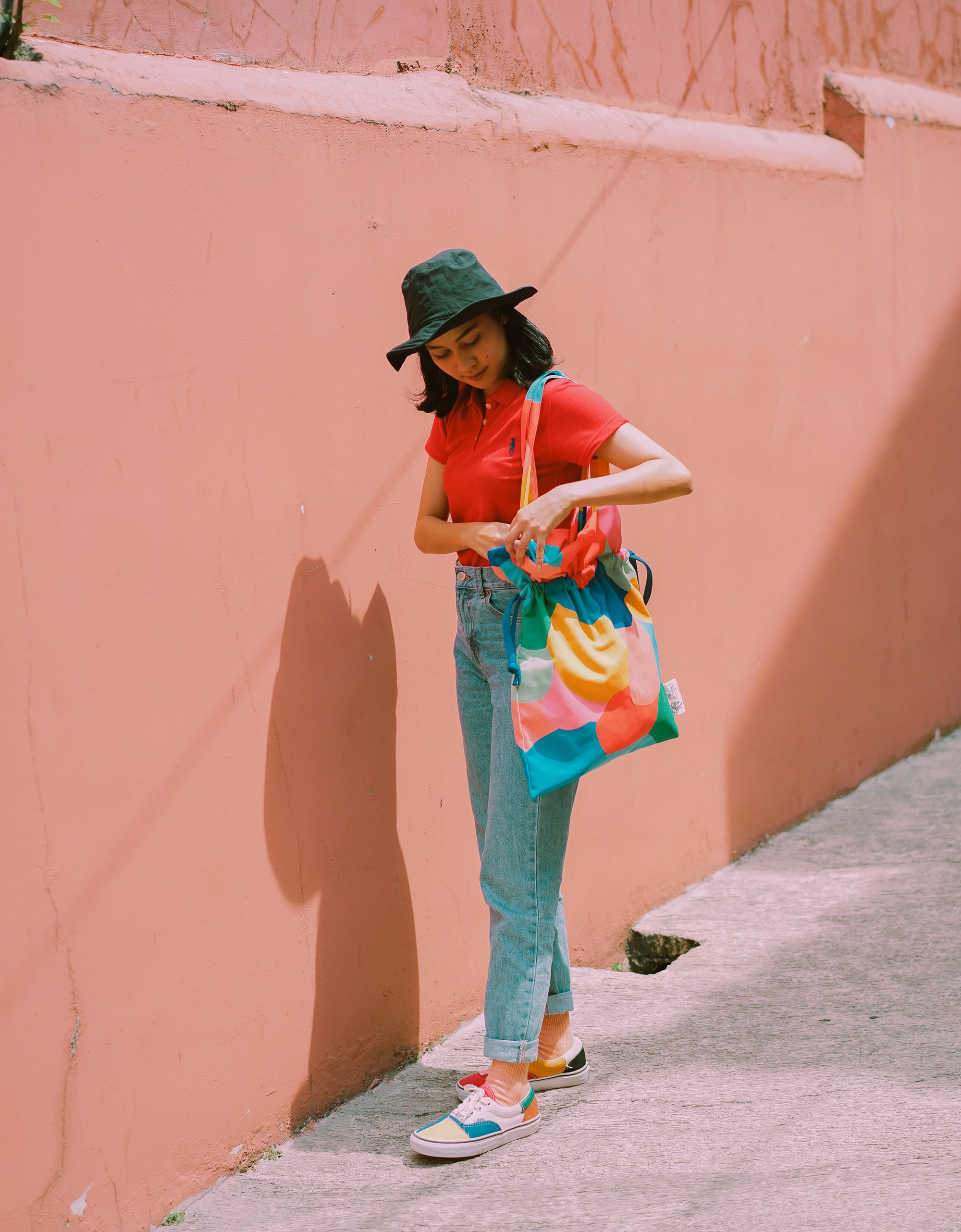 Drawstring Tote Bag - Color Block