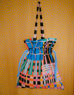 Drawstring Tote Bag - Plaids Black