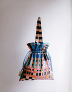 Drawstring Tote Bag - Plaids Black