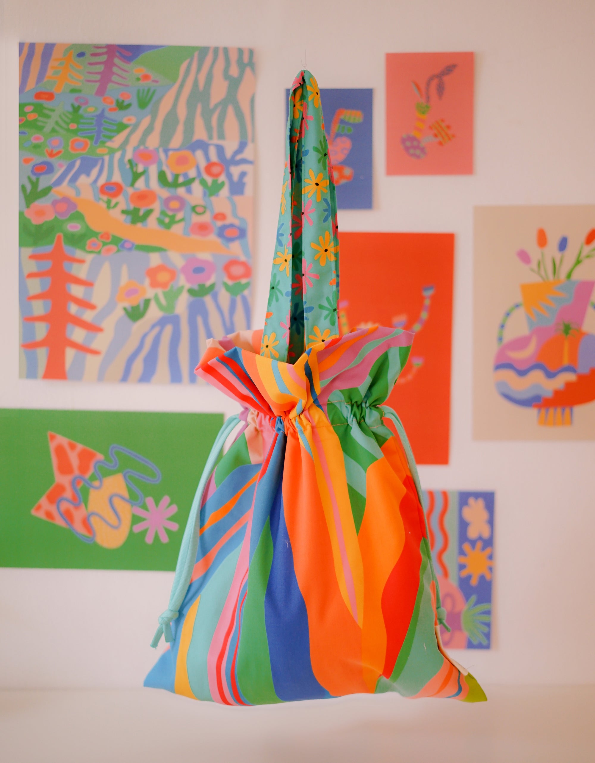 Drawstring Tote Bag - Splashy Ferns