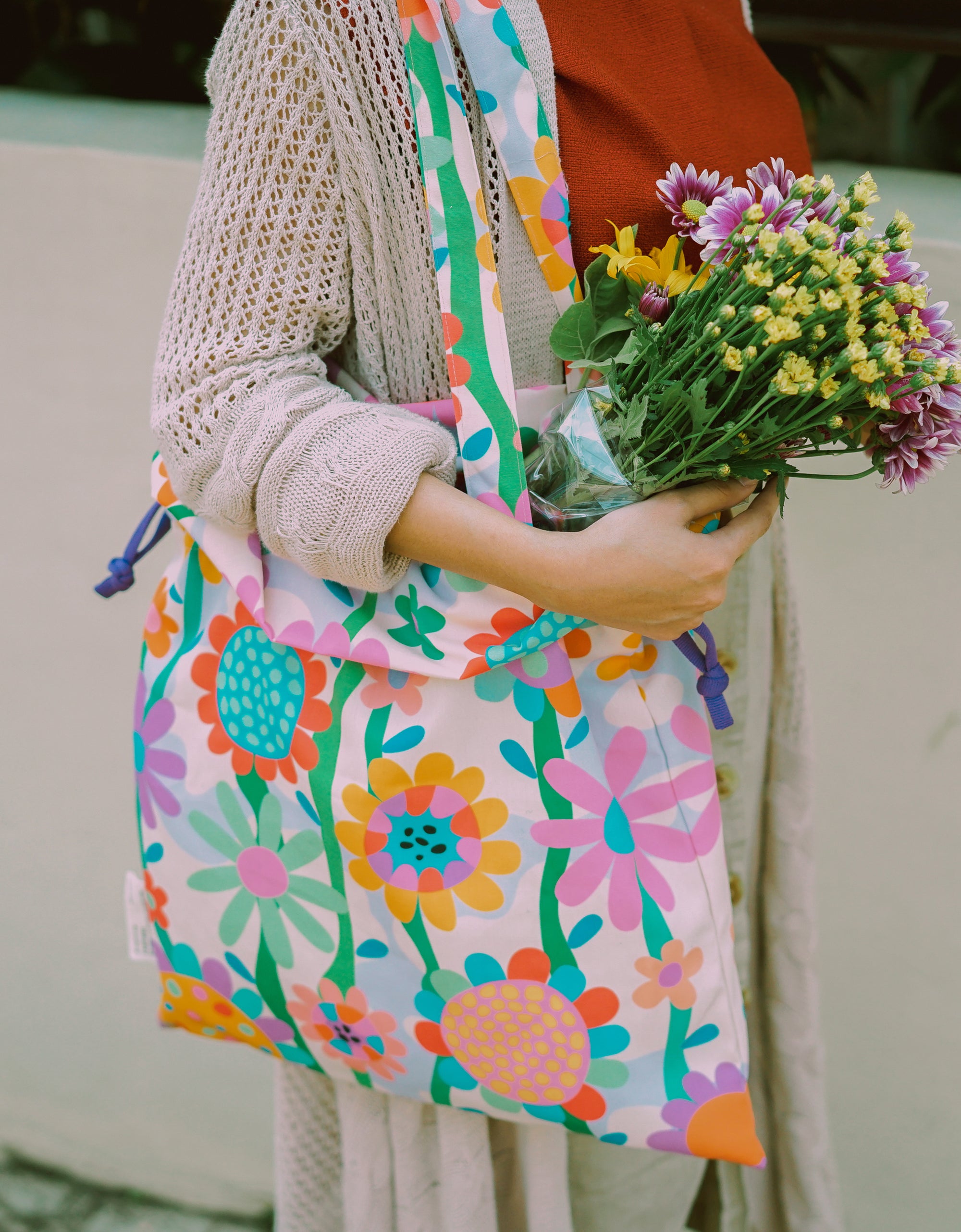 Drawstring Tote Bag - Sunflowers