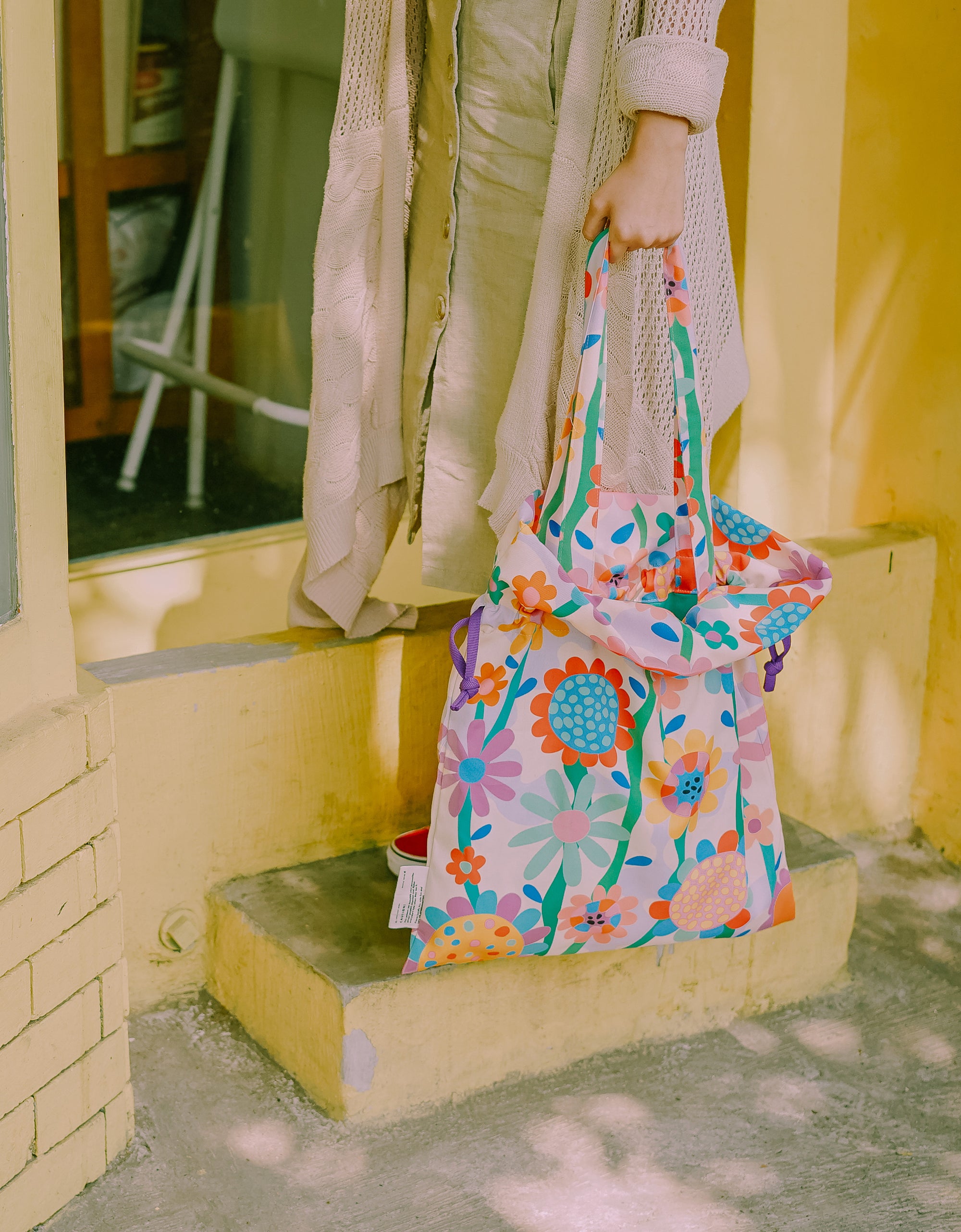 Drawstring Tote Bag - Sunflowers