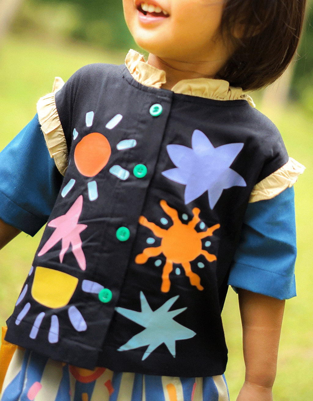 Smitten Kids - Ruffle Top - Sun and Stars