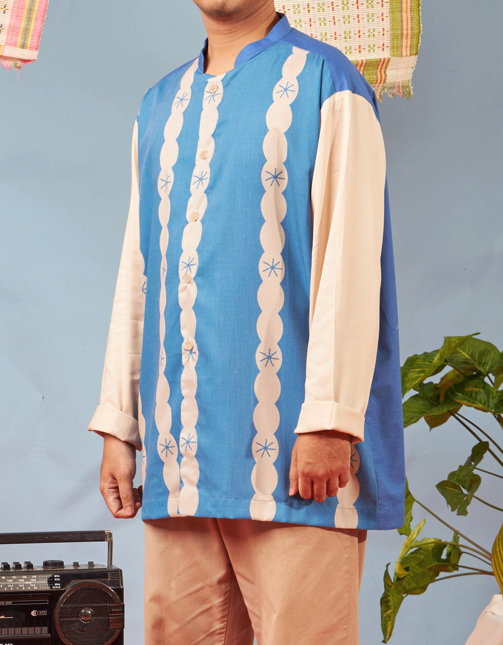 Band Collar Shirt - Anyam Biru
